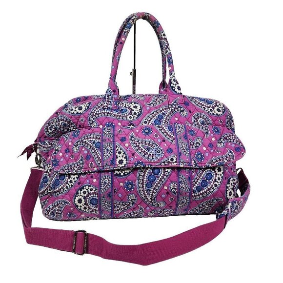 VERA BRADLEY Quilted Weekender Duffel Bag Carry On Suitcase‎ Paisley Boysenberry - Picture 1 of 16
